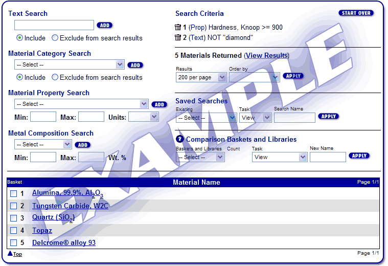 MatWeb Advanced Search